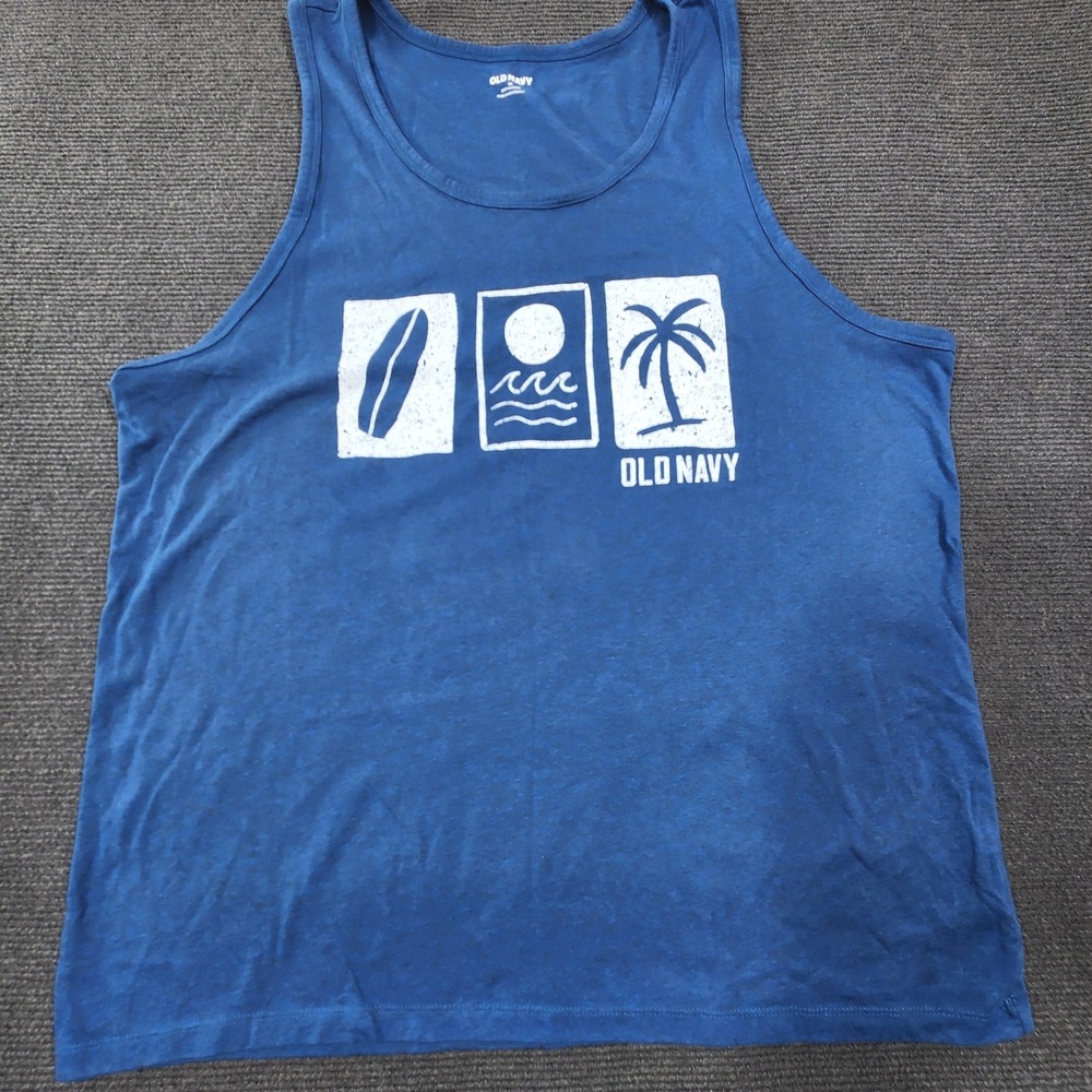 Old Navy Tank Top Womens XL Blue Surfboard Graphic Soft Washed Sleeveless‎